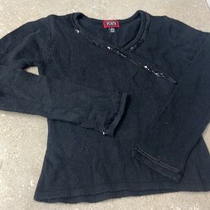 Children’s please black V-neck sweater for girls w/ sequins details size 10/12
